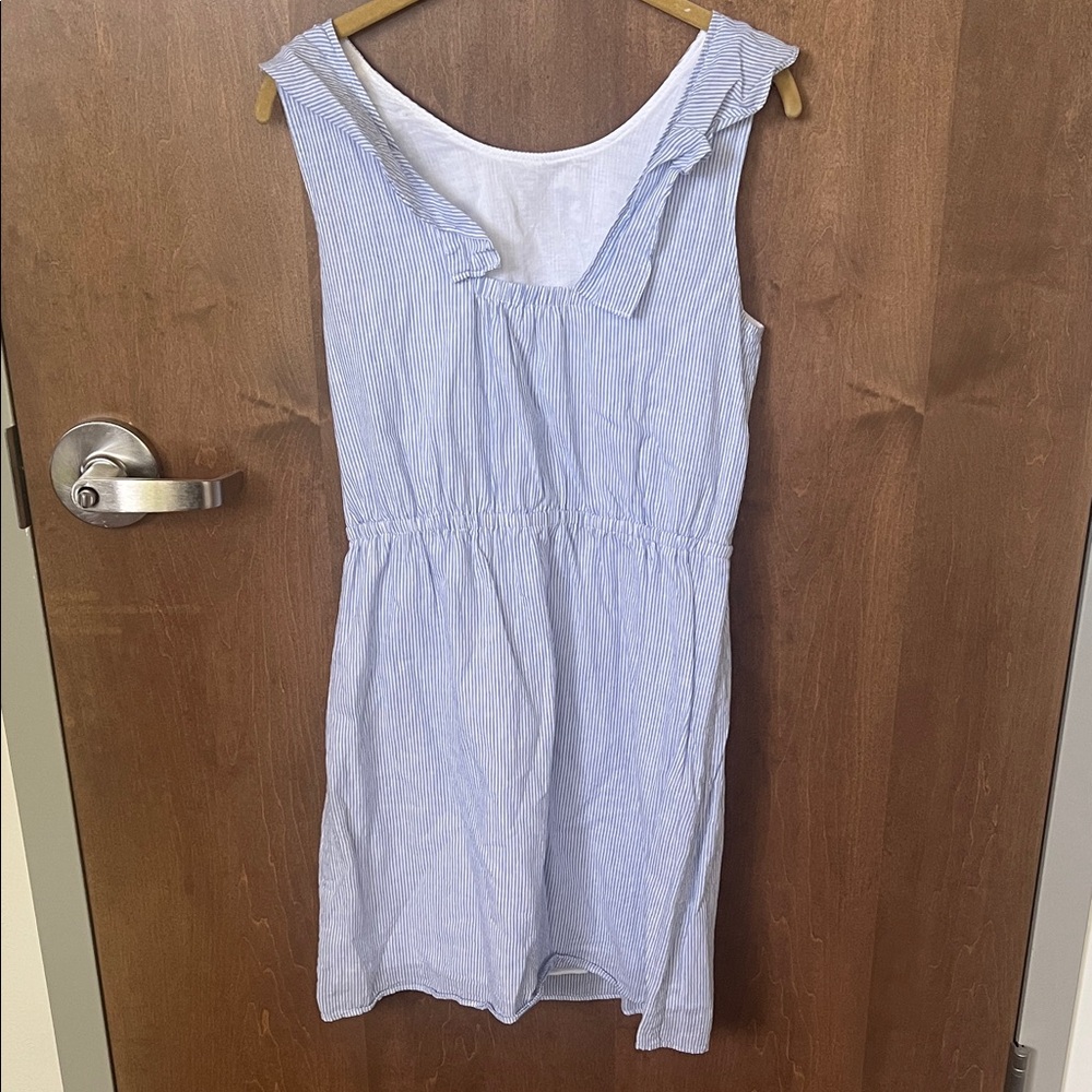 💙 J.Crew Blue & White Seersucker Mini Dress – Size 4 🌿 - Picture 4 of 9